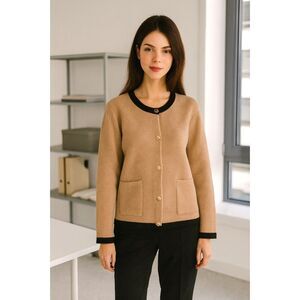 Zaful Chanel Look Camel and Black Sweater W/Gol Buttons SZ NEW